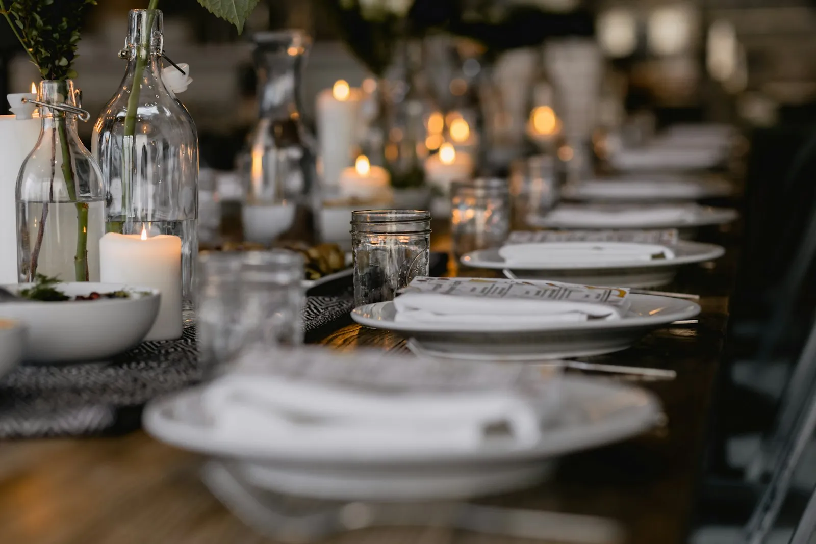 Candles down a long dinner table